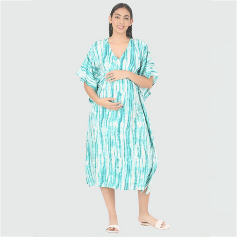 Green and Dye Maternity Kaftan Midi Dress
