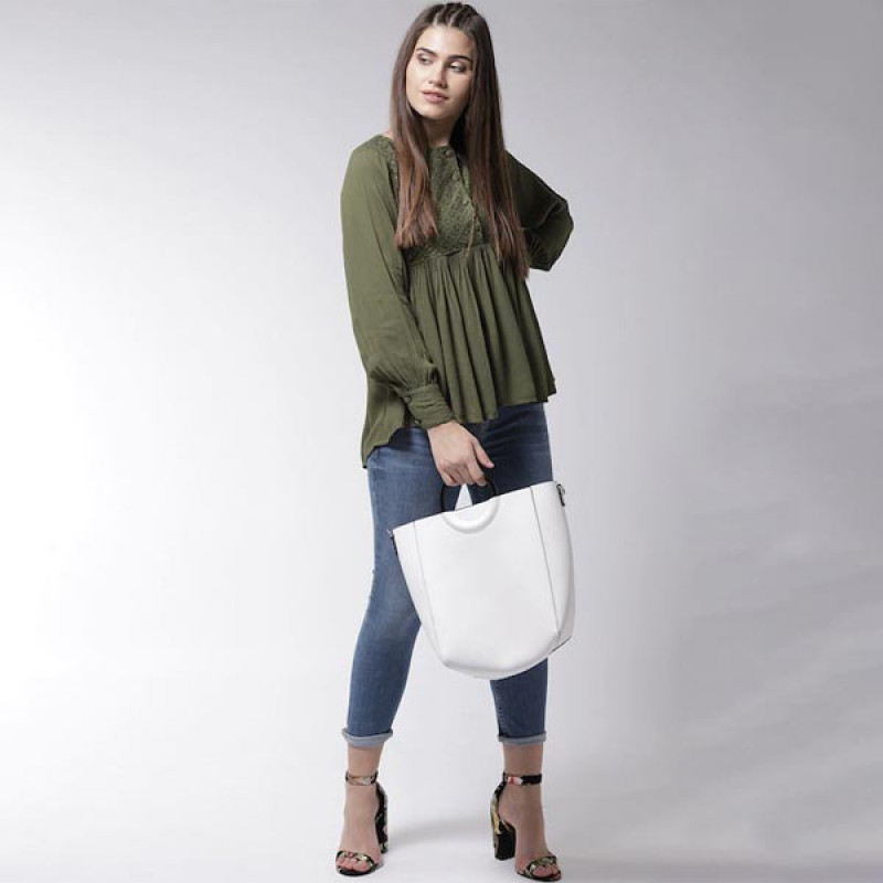 Olive Green Self-Design Top
